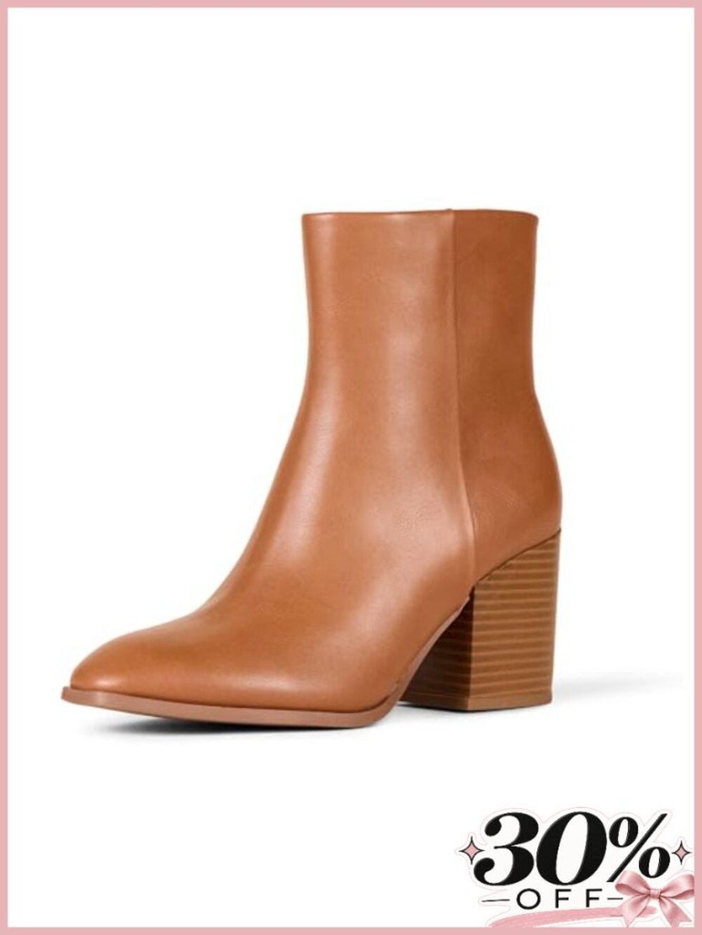 Women's Faux Leather Ankle Boots Memory Foam Stacked Heel Side Zip Booties